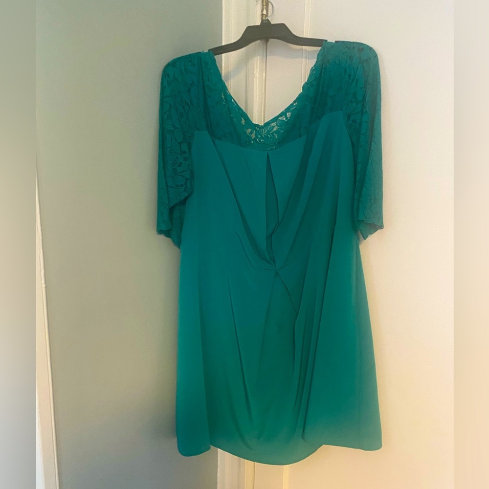 Teal (blue green) cocktail dress with lace detail by Jessica Simpson